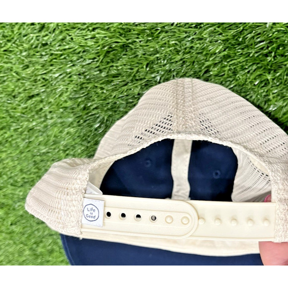 Life is Good SnapBack Mesh Trucker Hat Embroidered With Red Stars Navy Cream - Picture 5 of 8